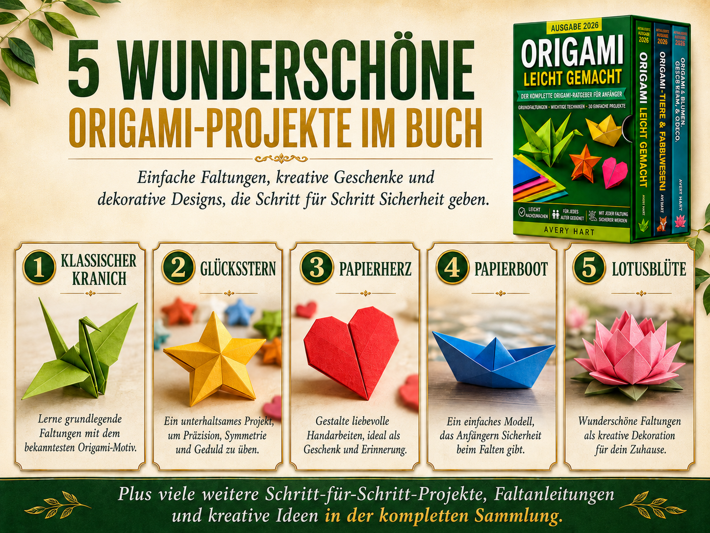 Hände, die einen Origami-Kranich falten